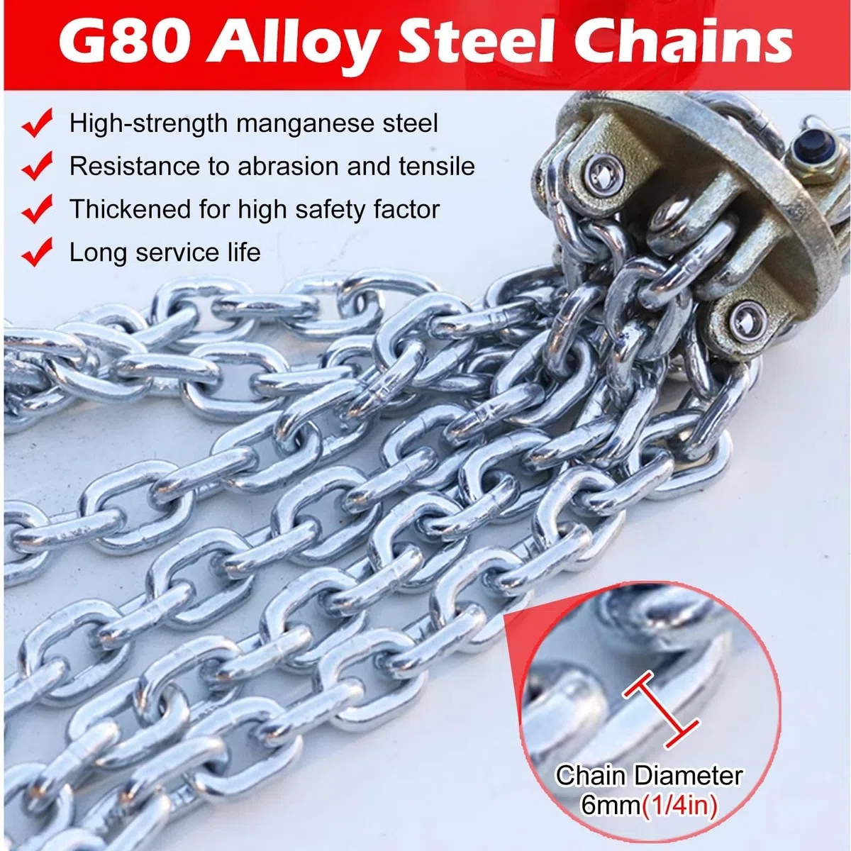 Heavy Duty Barrel Lifting Chain for Plastic & Steel Drums, 4 Hooks Vertical Drum Lifter with Self-Lock Clamp, Sling Handling Equipment for Crane Forklift