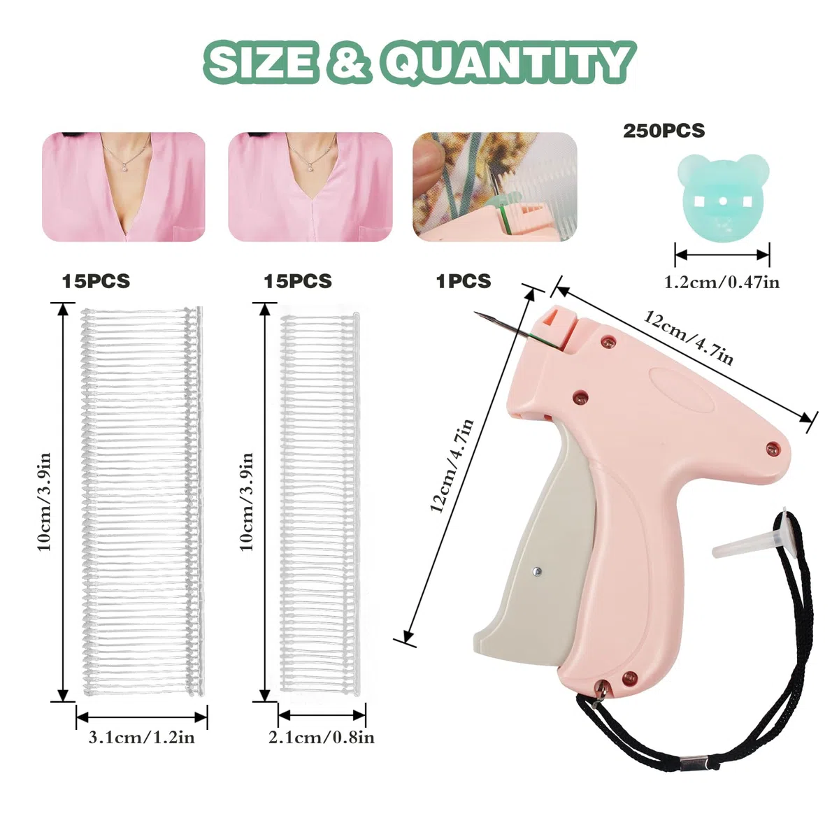 Stitchy Pistole für Kleidung Etiketten, Speedy Clothing Fixer, Stitchy Quick Clothing Fixer, Micro Stitch Gun für Clothes, Stitchy Gun mit 250 Bärenschnallen und 1650 Plastiknadeln