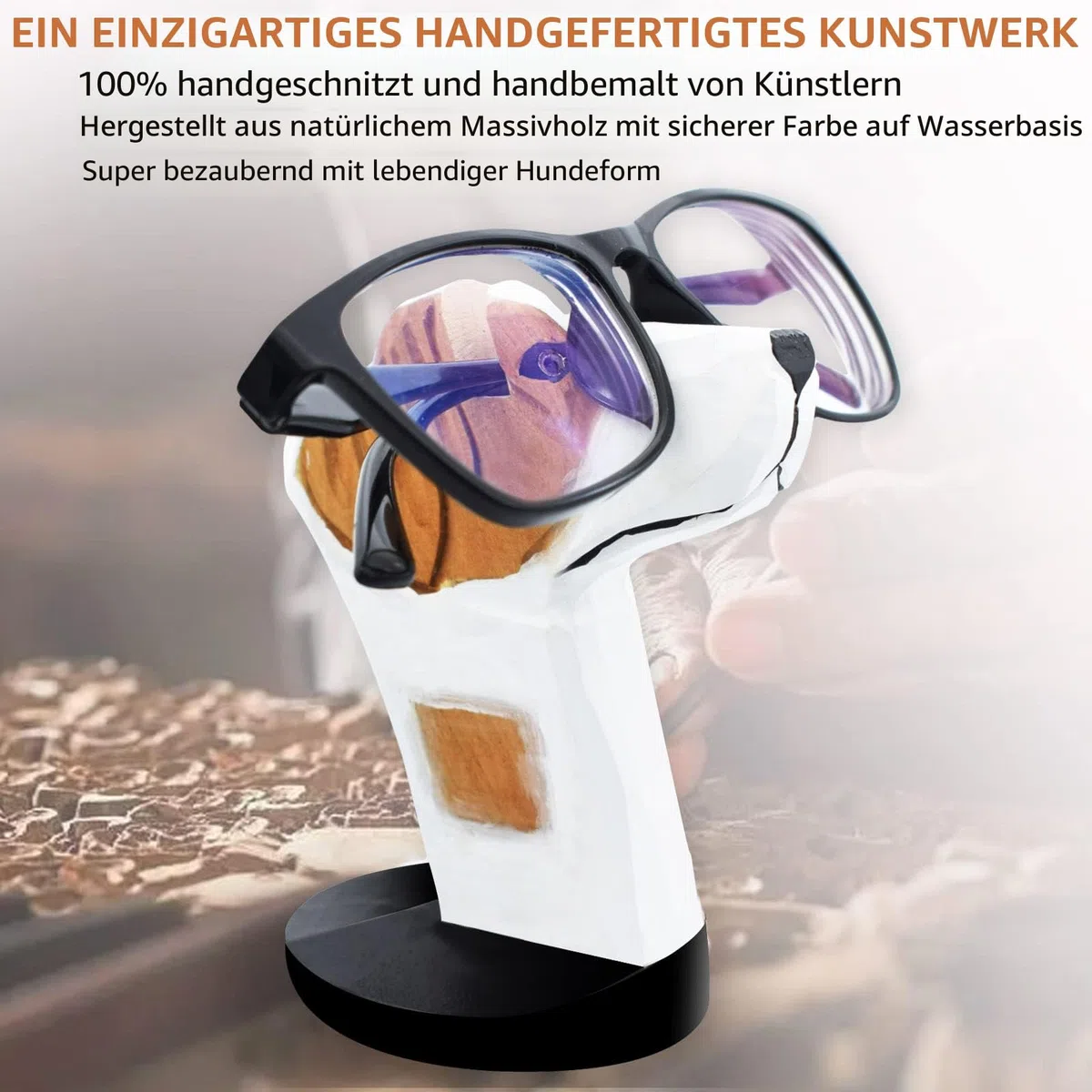 Handgeschnitzte Brillenbrille aus Holz, Sonnenbrillenhalter in Tierform, für Zuhause, Büro, Schreibtisch, Dekoration, Geschenk (Hund)