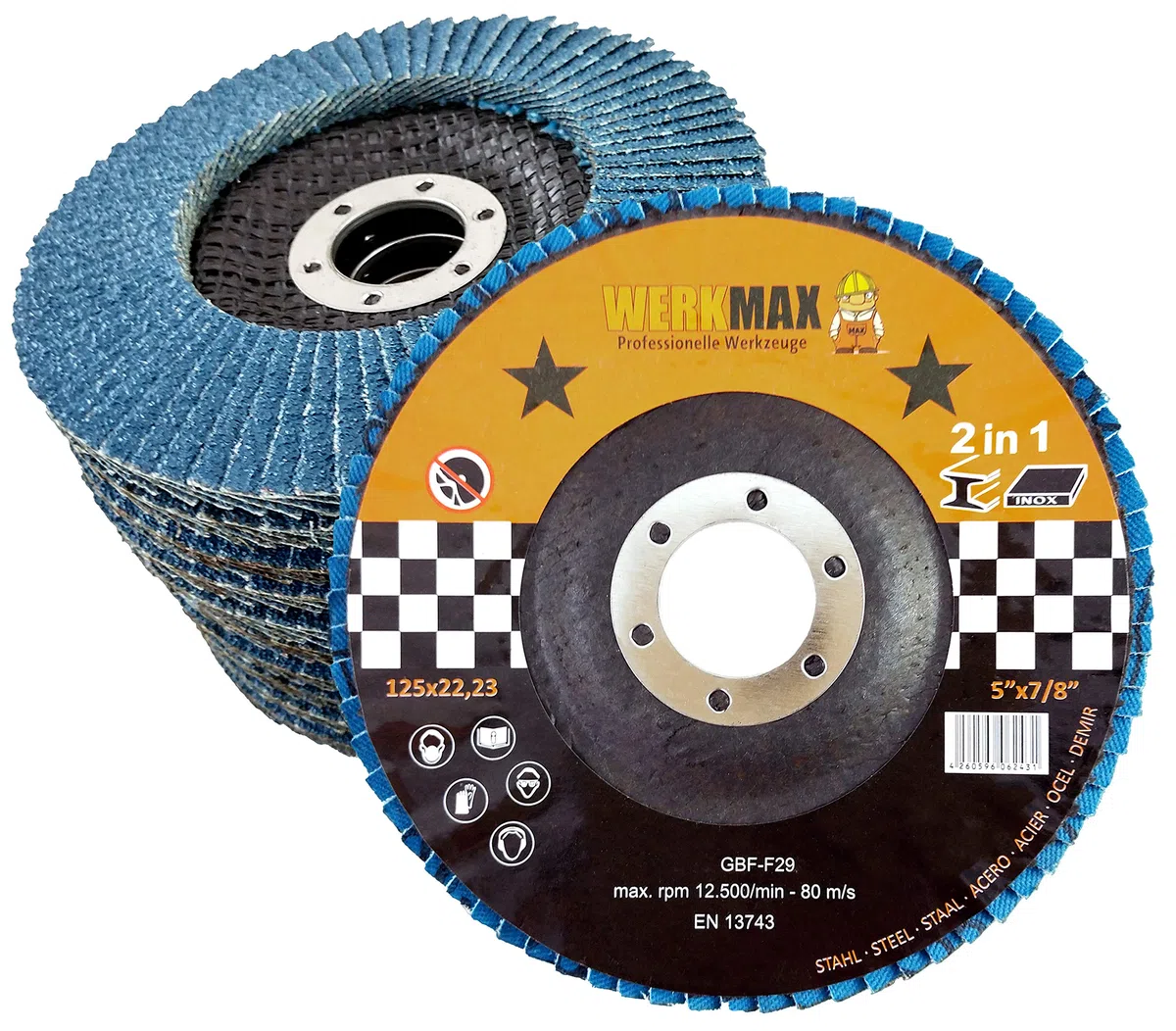 WFS Fächerscheiben 125 mm | 10 Schleifscheiben Korn 60 | Metall Lamellenscheibe