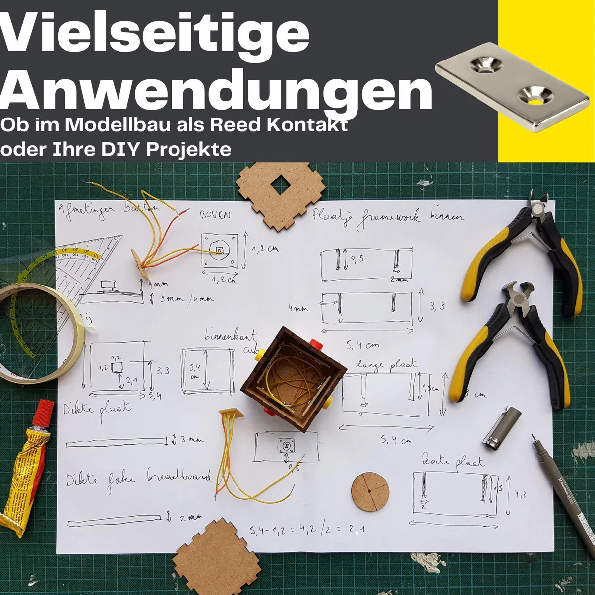 Neodym Magnet mit Bohrung und Senkung 40x20x3mm 12 KG Quader - Senkkopfschraube - M4 Senkloch zum anschrauben - Senkbohrung Senkkopf [5 Stück]