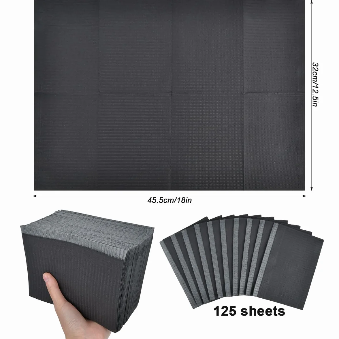 Schwarze Dental Lätzchen, 125 Stück Zahnärztliche Lätzchen Einweg 33cmx45cm, Einweg Tattoo Lätzchen Blatt 3 Lagen Wasserdichte Tattoo-Matte Tattoo Unterlagen für Krankenhäuser, Praxen, Tattoo Studios