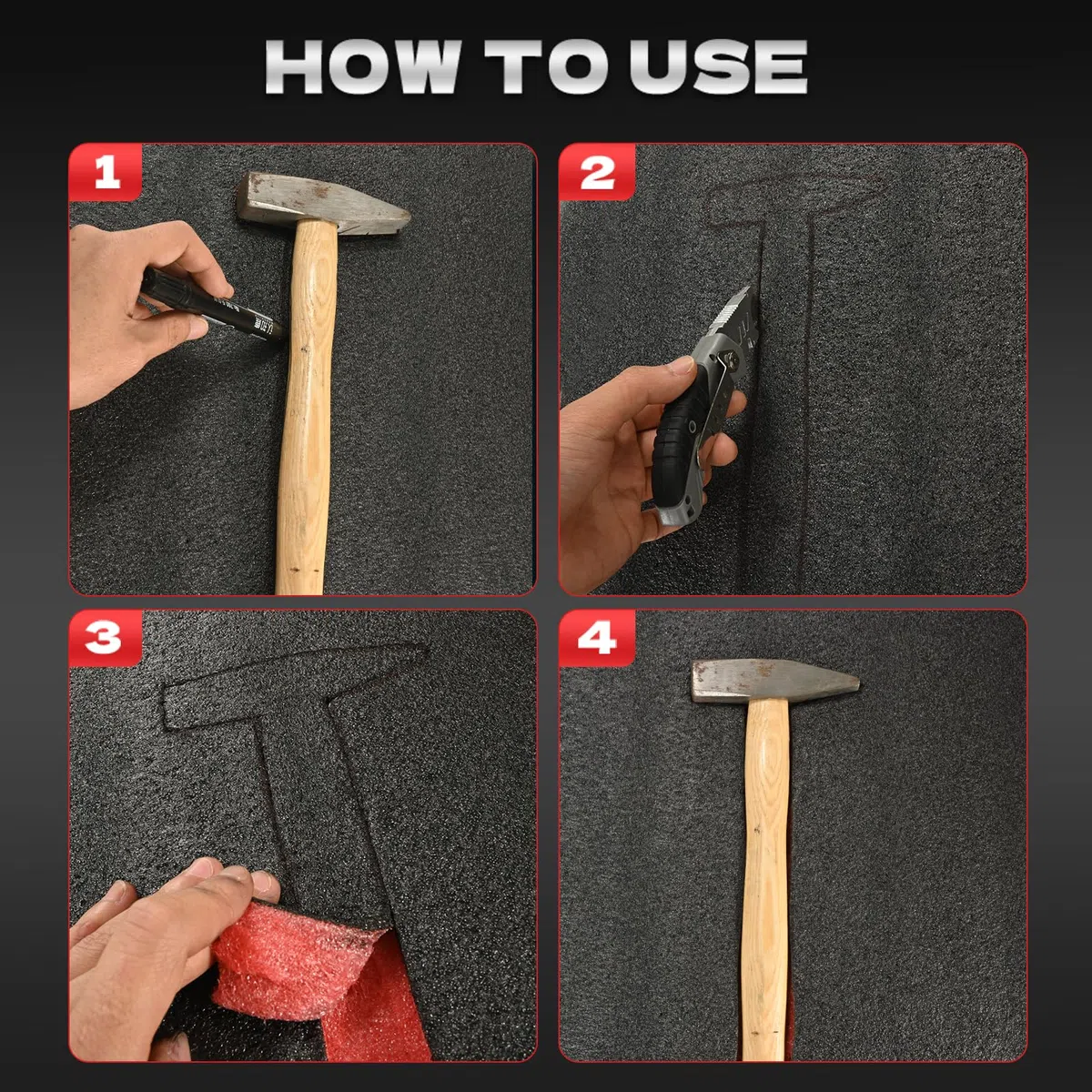 2 Stück Werkzeugkisten Schaumstoff-Set – Polyethylenschaumstoff mit Schaumstoffeinlage, Schneidbar und Abziehbar – Ideal als kofferschaumstoff (Schwarz/Rot, 40 x 33 x 5 cm)