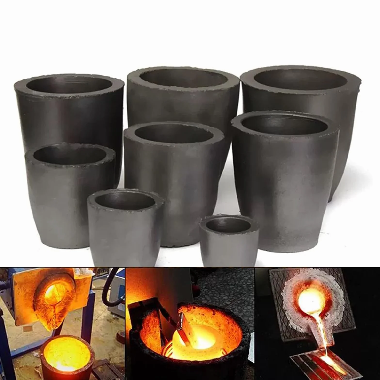 Gießerei Graphit Tiegel, Guss Tiegel, Ofentiegel Schmelztiegel, Becherform Siliziumkarbid Graphitofen Gießtiegel Schmelzwerkzeug (#3-3kg)