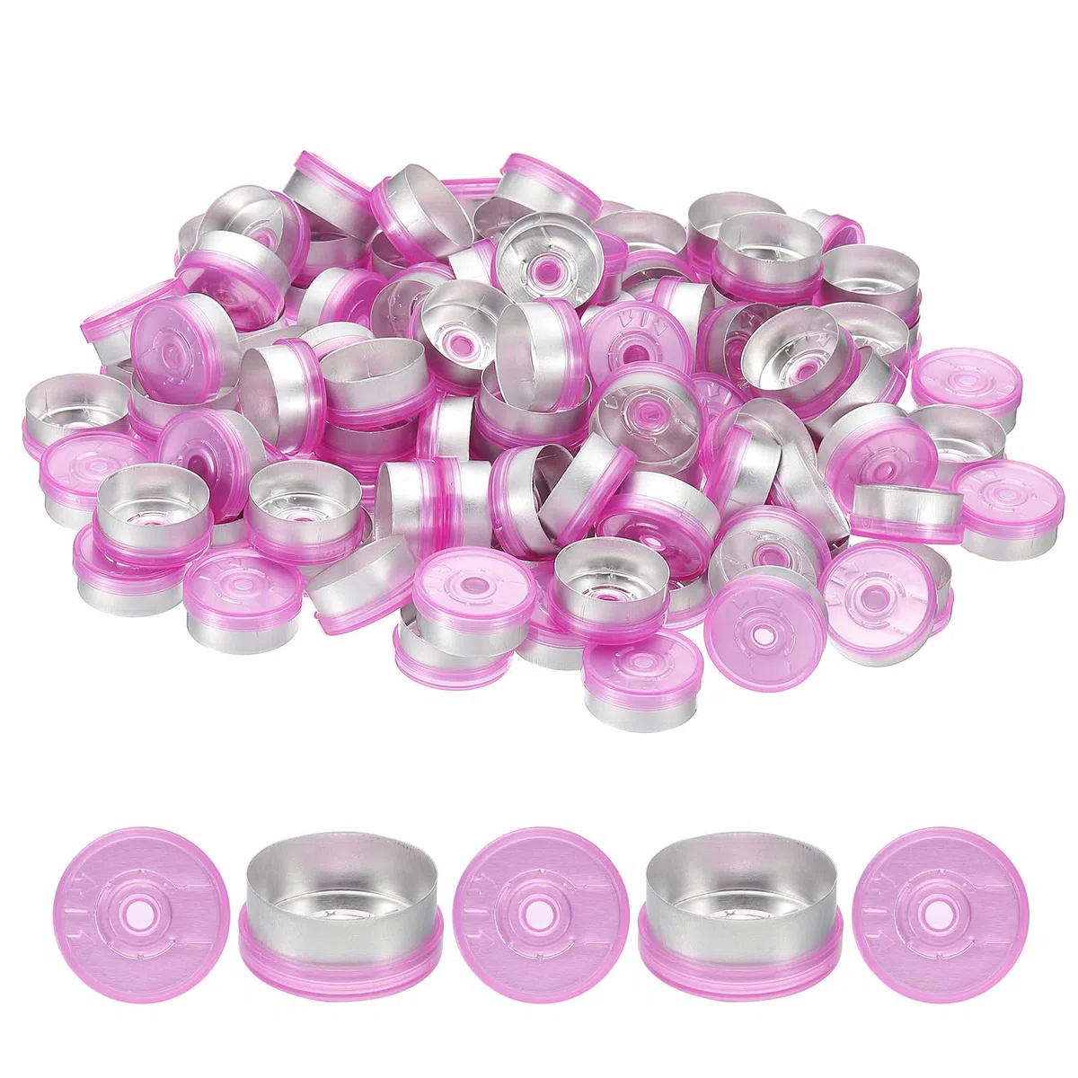 PATIKIL 100 Stück Aluminium Plastikkappen, 20mm Caps Verschlüsse Kappen, Flaschenverschlüsse Plastik Aluminium Kappen Abdeckung für Glasfläschchen, Lila