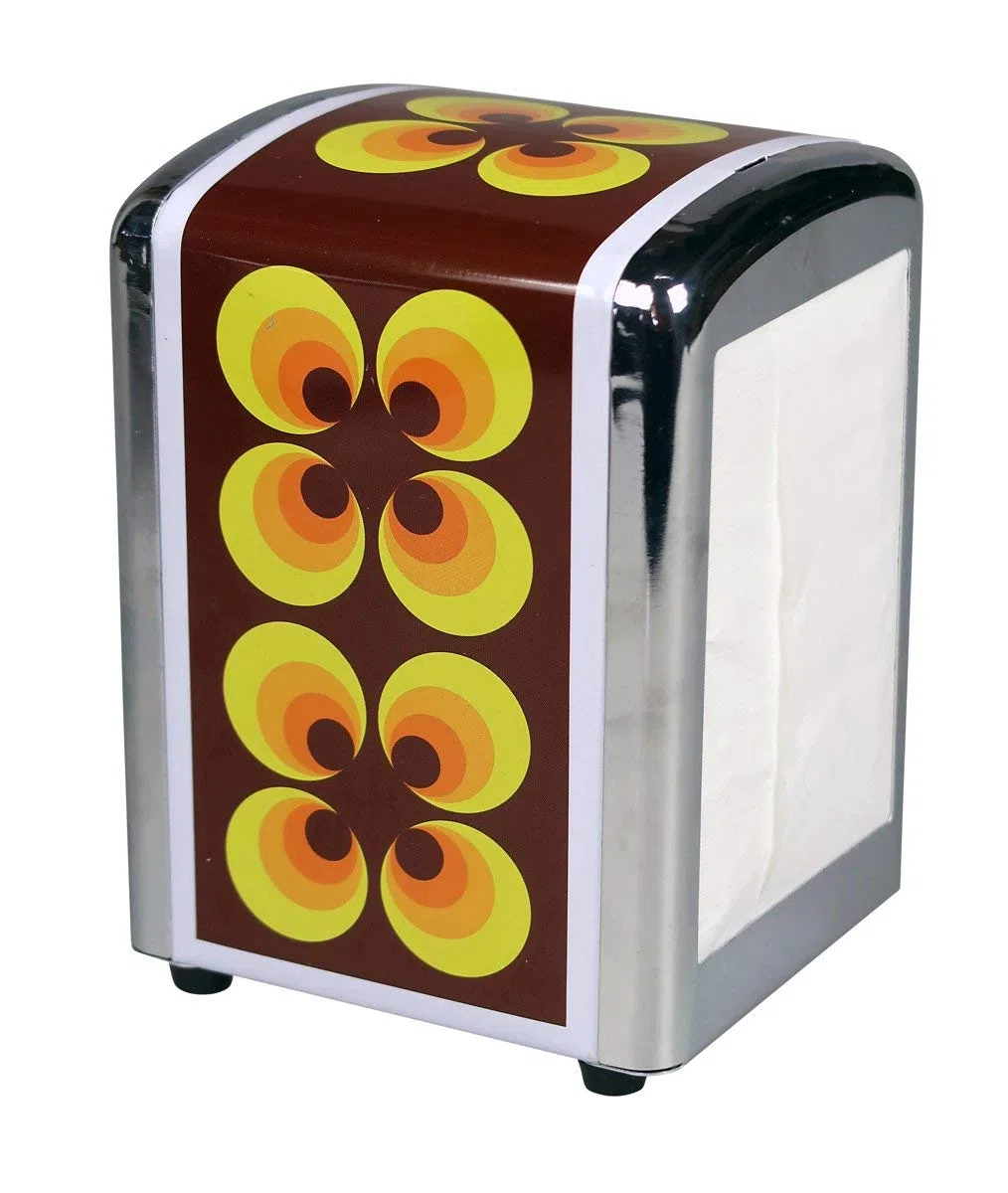 Cabanaz CAPVENTURE Serviettenspender Ramona mit Blumendesign Kosmetiktuchspender Kosmetiktücher Tissue-Dispender Serviettenbox Vertikal Metall und Chrom Spender für im Retro-Design (Gelb)