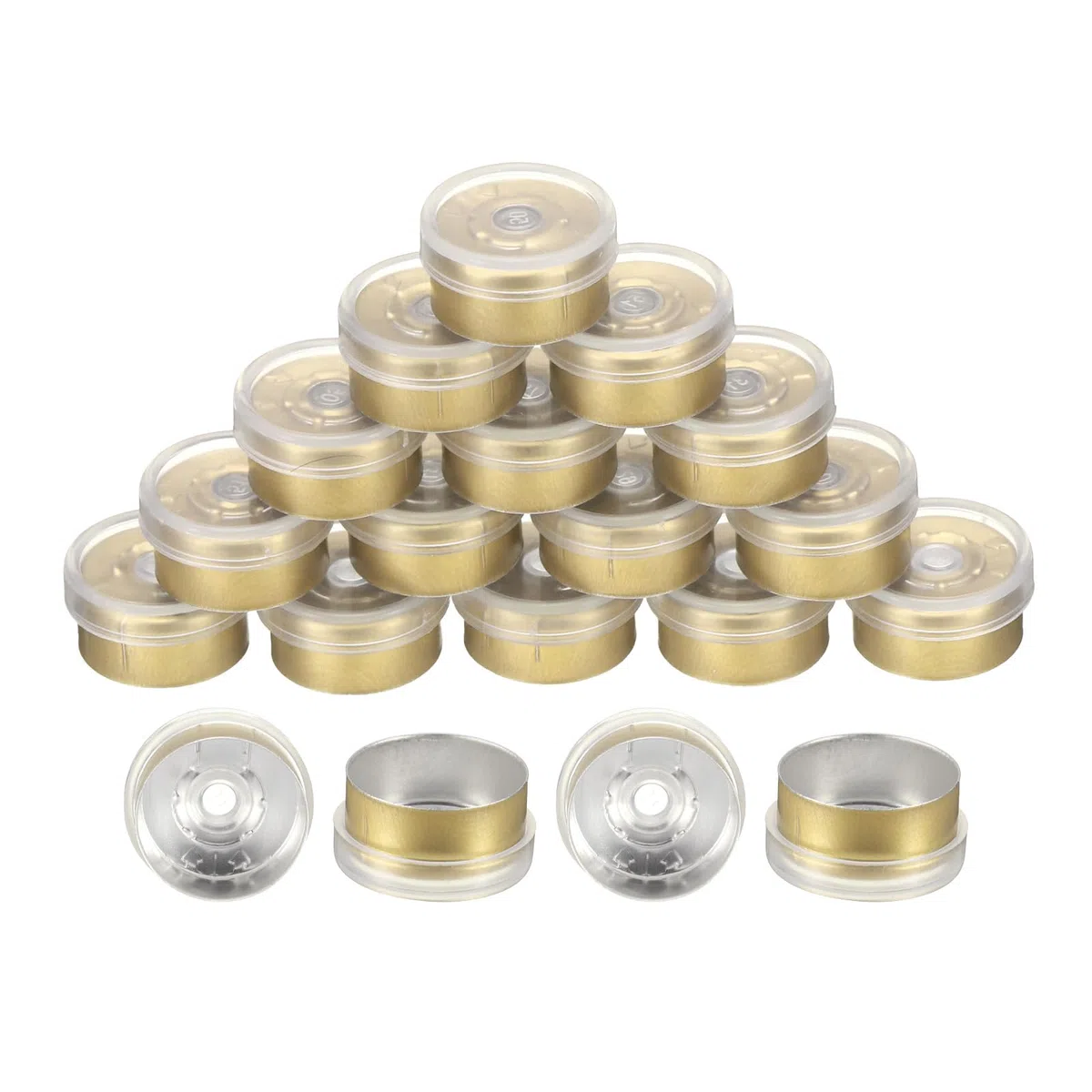 QUARKZMAN 13mm Flip Off Kappen, 200 Stück Burr-Free Flip Off Top Kappen Dichtungen Flip Off Aluminium Kunststoff Vial Flip Off Dichtungen für Glas Vial Flaschen, Klar/Grün Gold