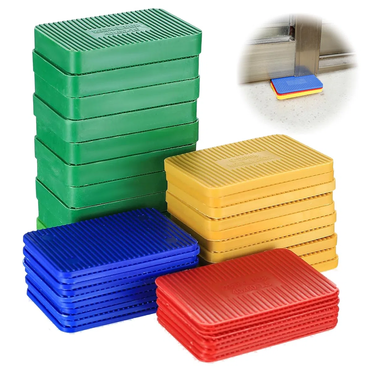 40 Stück Unterlegplatten Kunststoff,60 X 40 Mm Abstandshalter Kunststoff,Unterlegplatten,Verglasungsklötze Unterlegplättchen,Ausgleichsplättchenin Für Möbel Fensterkeile Den Größen 1,5、3、5、10 Mm
