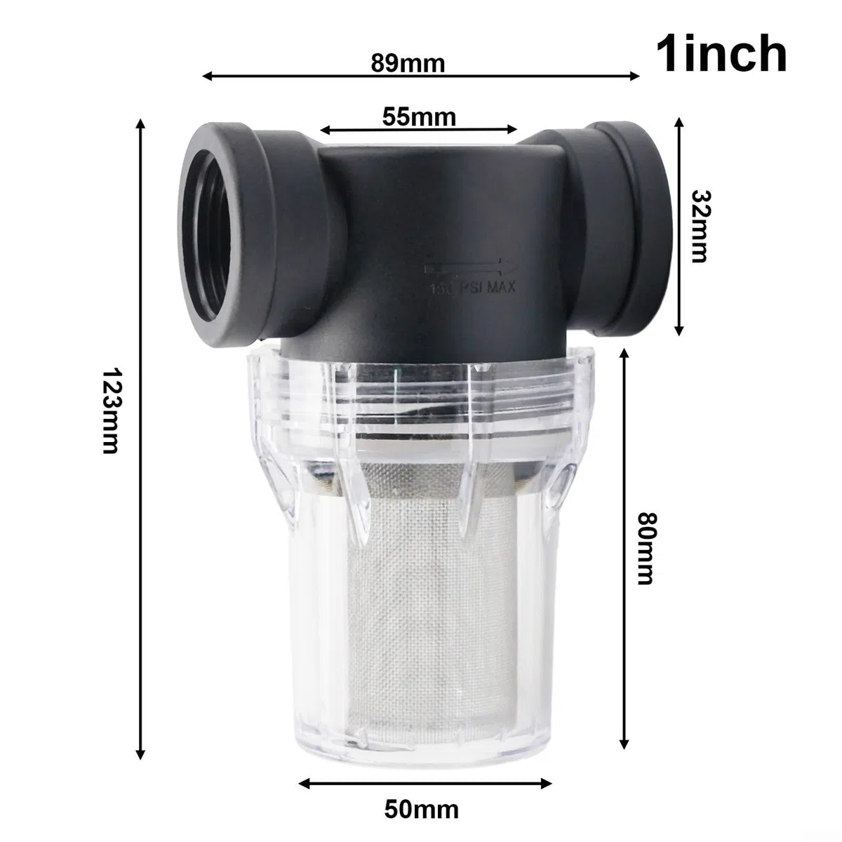 Inline-Wasserpumpen-Filtersieb für Gartenbewässerungssysteme mit 40 Mesh oder 80 Mesh Filtration und kompatibel mit Standard-Rohrgewinden (2,5 cm 40 Mesh)