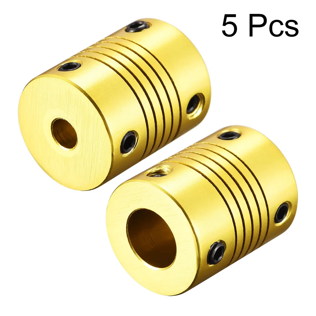 sourcing map 5Stk. 10mm bis 5mm Aluminiumlegierung Flexible Wellenkupplung L25xD20 Goldton