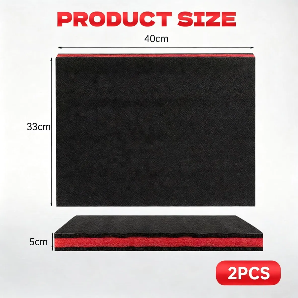 2 Stück Werkzeugkisten Schaumstoff-Set – Polyethylenschaumstoff mit Schaumstoffeinlage, Schneidbar und Abziehbar – Ideal als kofferschaumstoff (Schwarz/Rot, 40 x 33 x 5 cm)