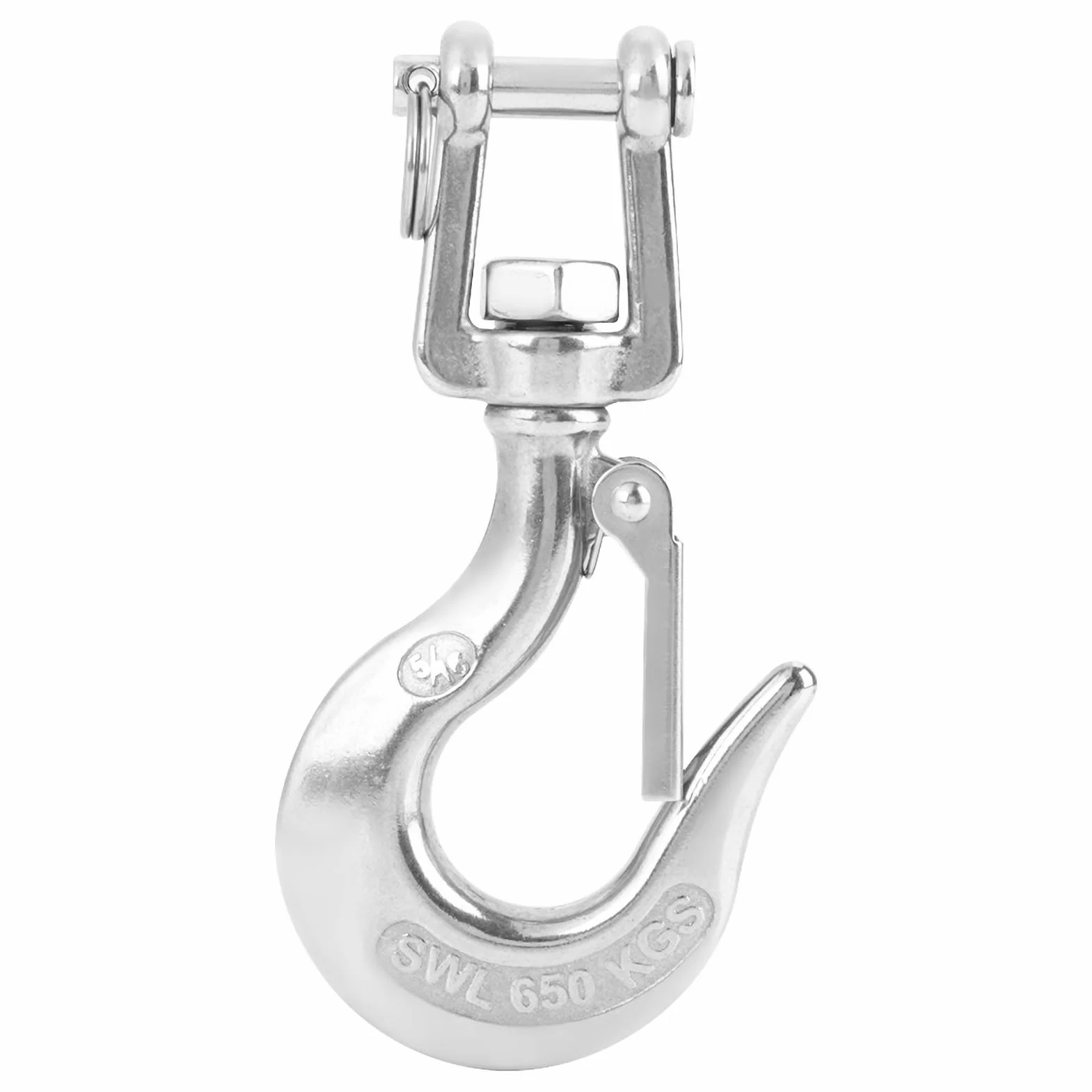 Kran Kettenhaken Lasthaken,Edelstahl34 Drehbarer Hebehaken aus Stahl 65 Kg/1 Kg Drehbarer Hebehaken aus mit Riegel-Rigging-Zubehör für Seilwinde Kran Forstketten(65kg)