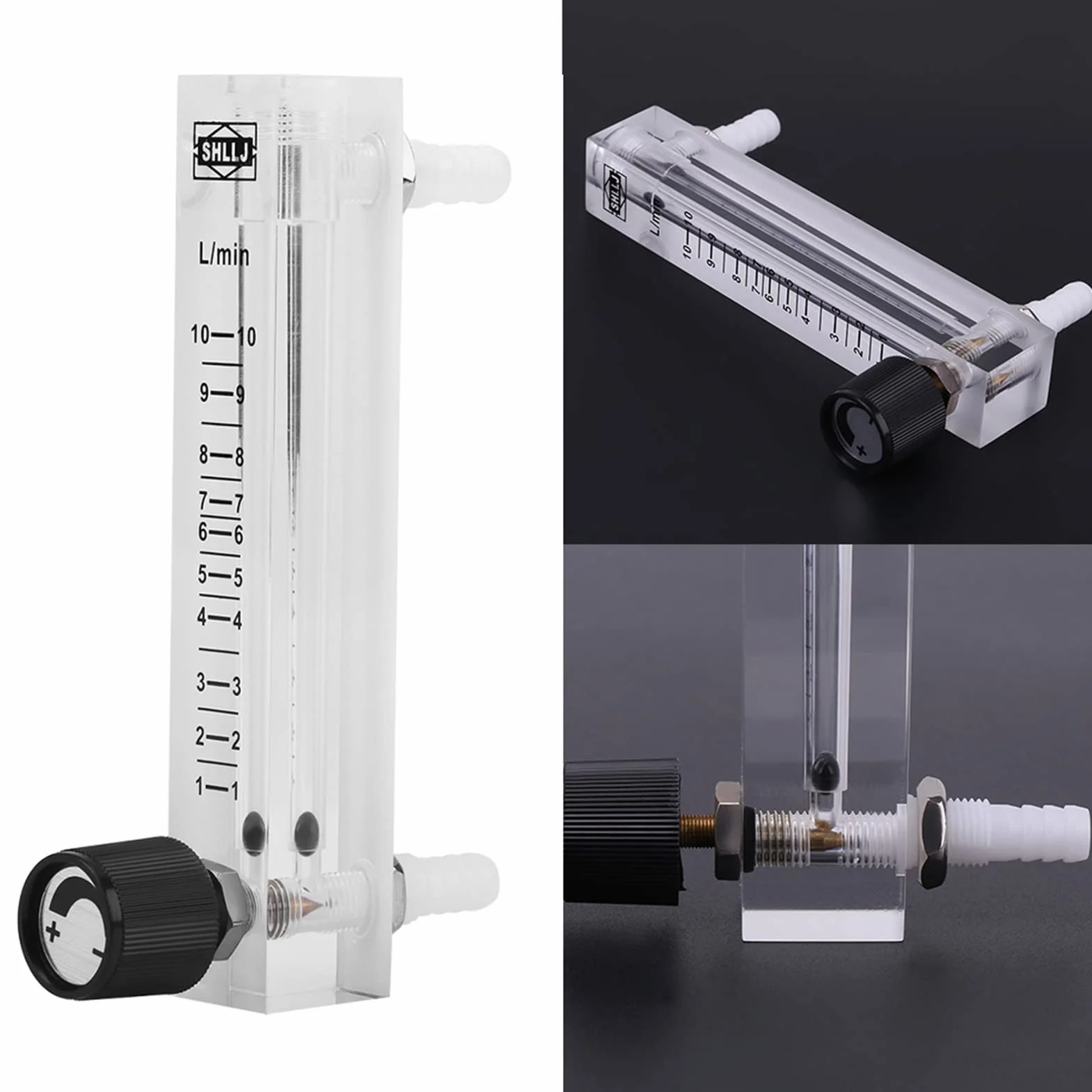 Gasdurchflussmesser, Durchflussmesser 1-10 LPM Durchflussmesser Rotameter Luftsauerstoff 0-15 L/min Durchflussmesser für Sauerstoff/Luft/Gas Acryl-Rotometer mit