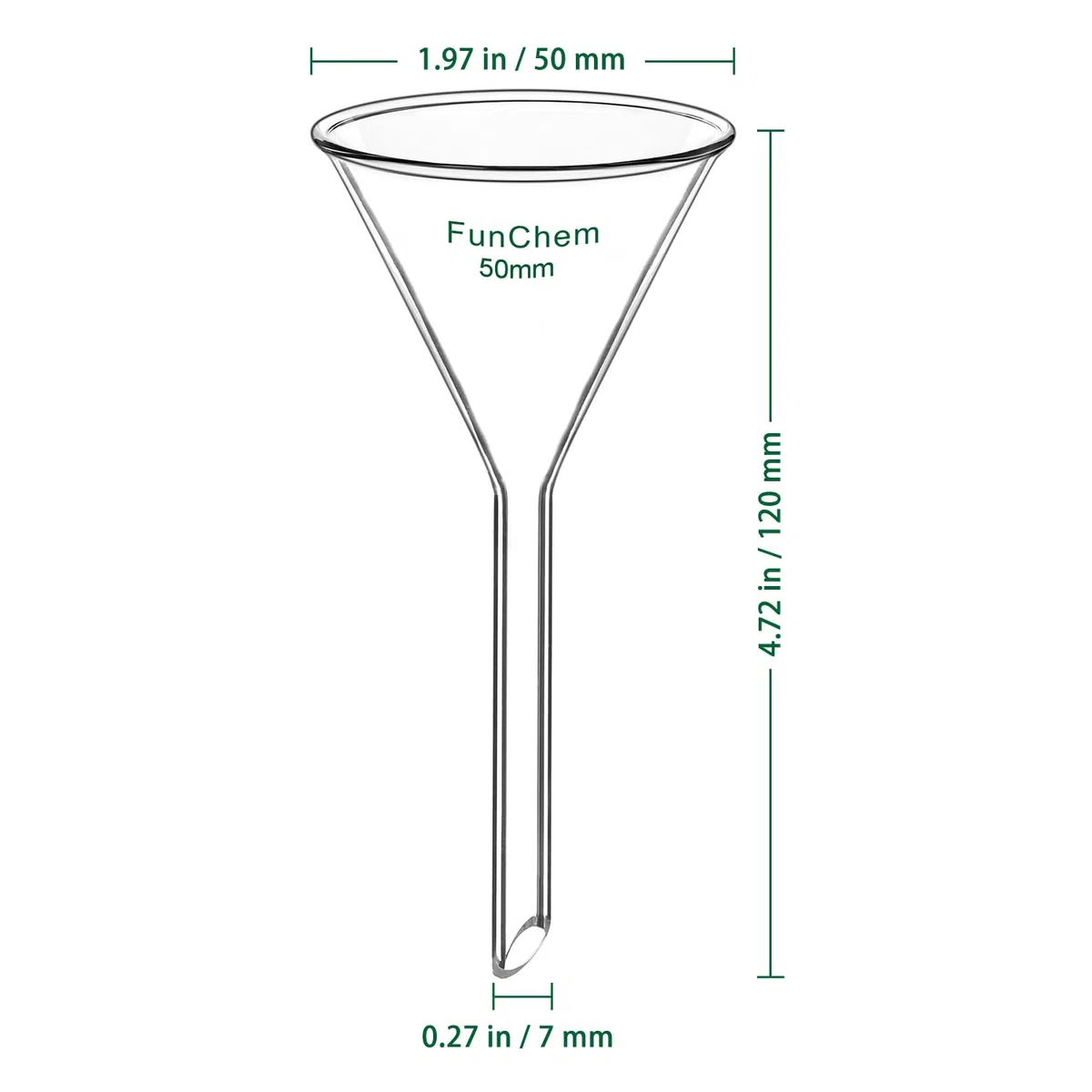 FunChem 2er-Pack Glas-Trichter mit kurzem Stiel, Filtertrichter aus Borosilikatglas für das Labor, 50 mm Durchmesser und Stiellänge